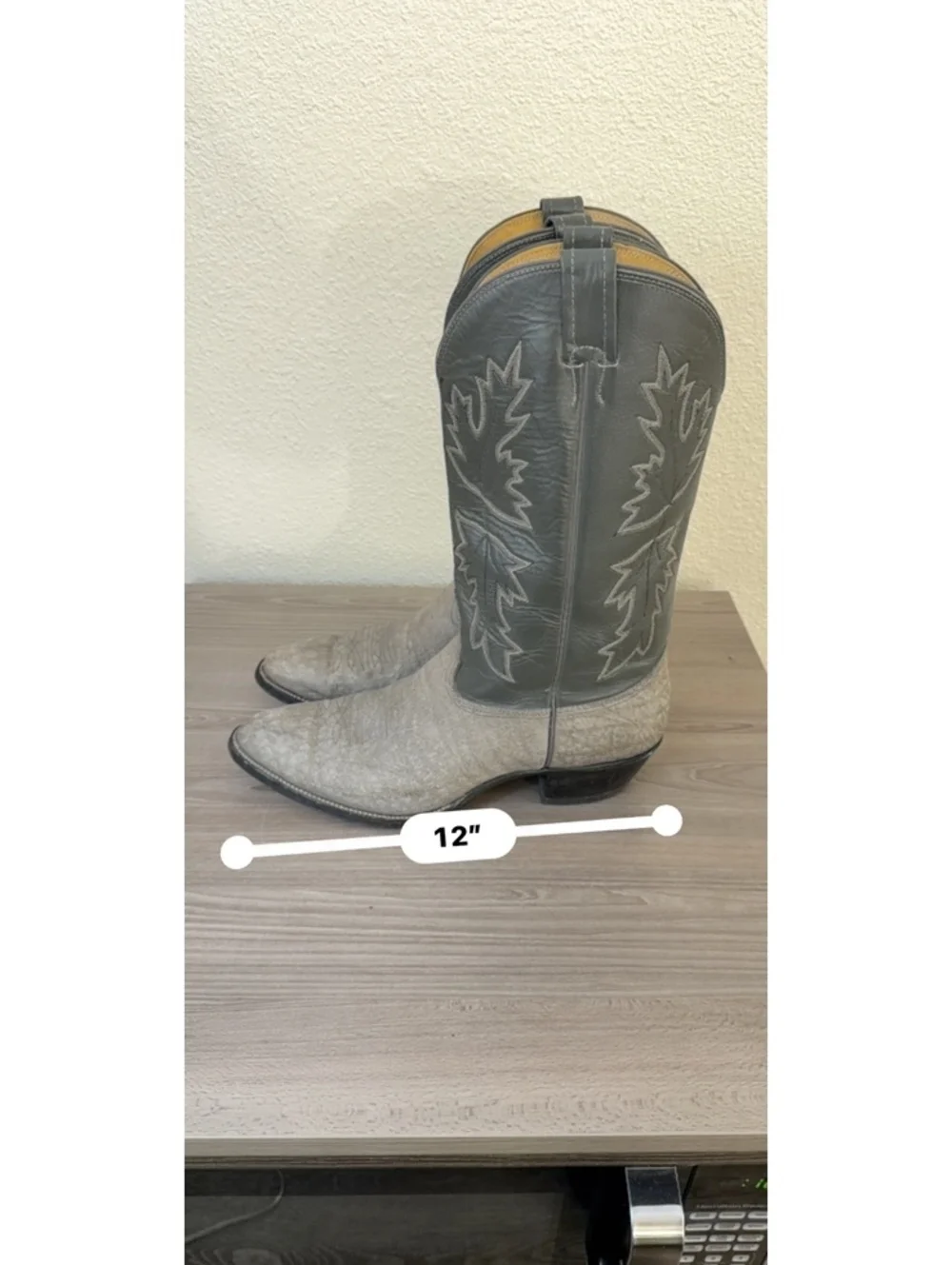 Vintage Nocona Gray Bullhide Leather Cowboy Boots USA Made
